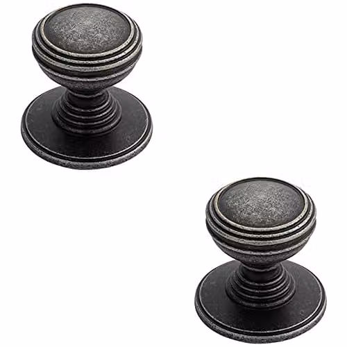 Loops 2 Pack Ringed Tiered Cupboard Door Knob in Matt Pewter, Diameter: 3 cm – 1