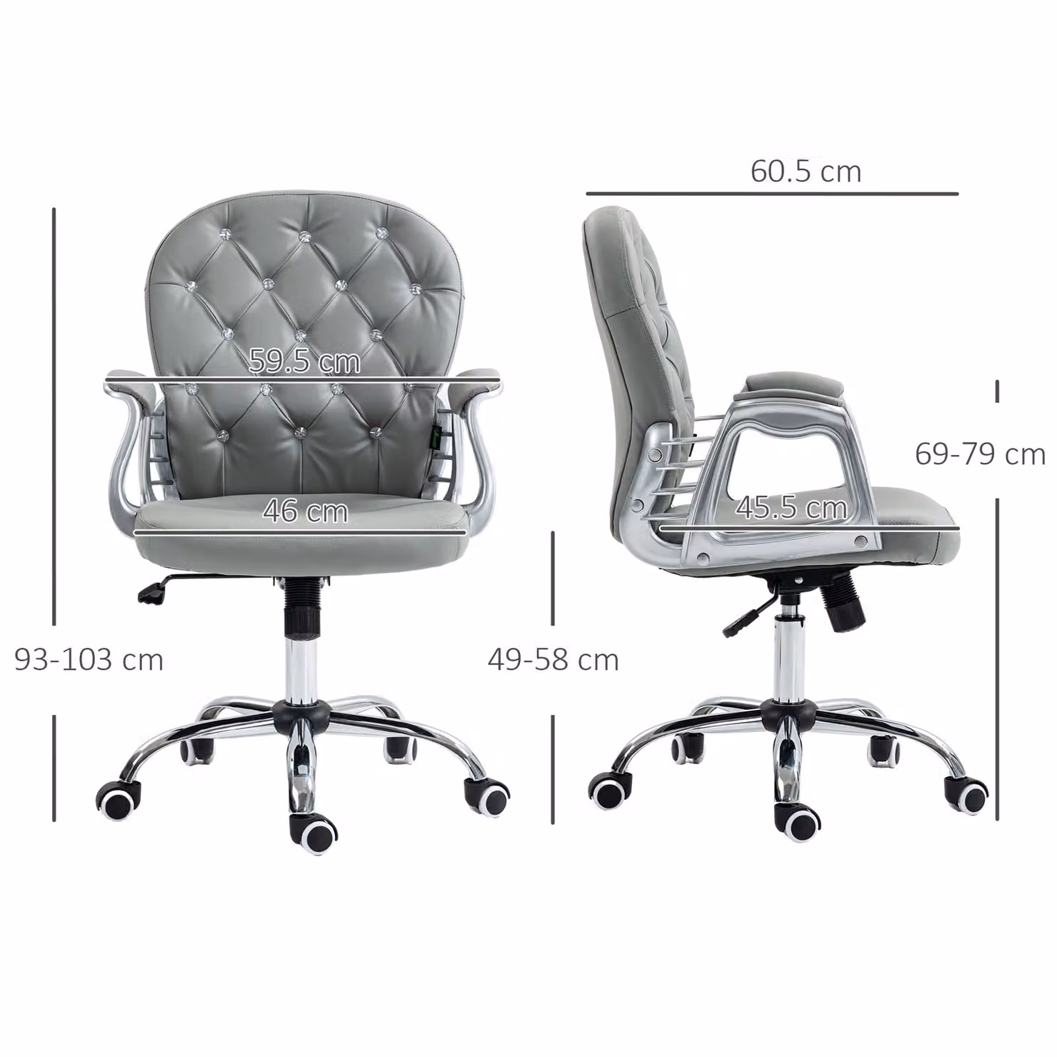 Vinsetto Ergonomic Computer Desk Chair with 360 Degree Swivel and PU Diamante Padding, Grey – 3