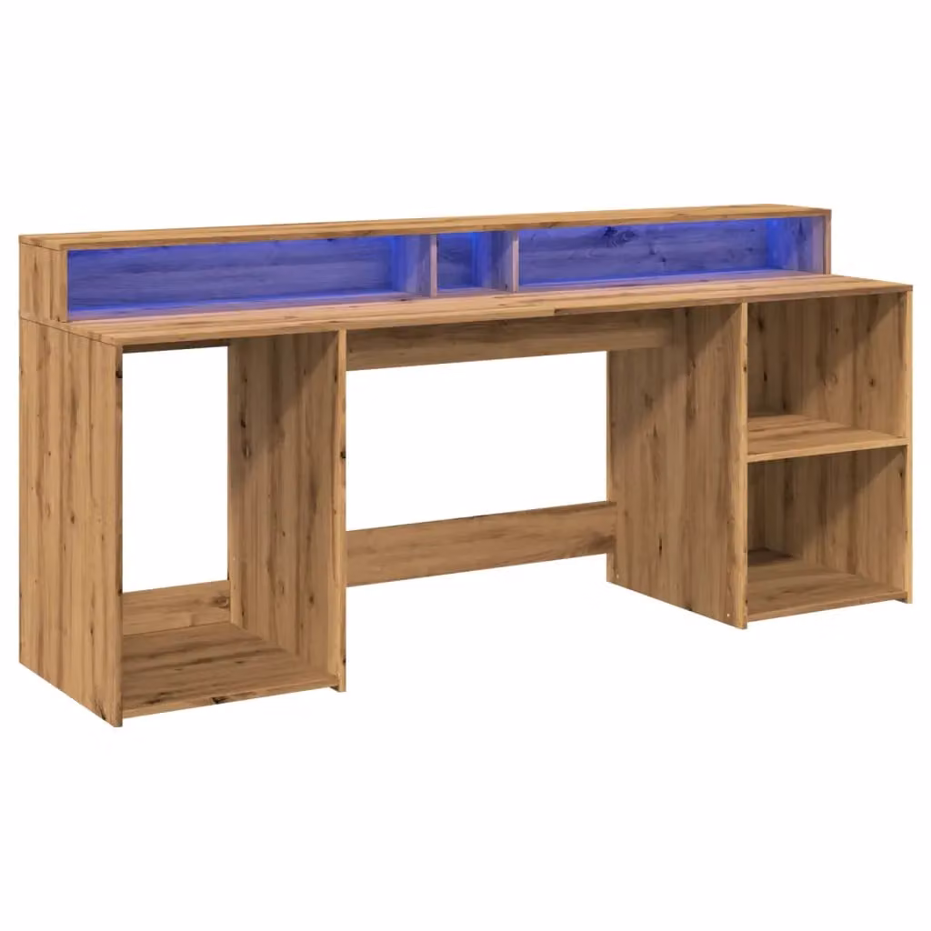 Berkfield Home Gaming Desk with LED Lights in Artisan Oak Brown, W/D/H: 200 x 55 x 91 cm – 3