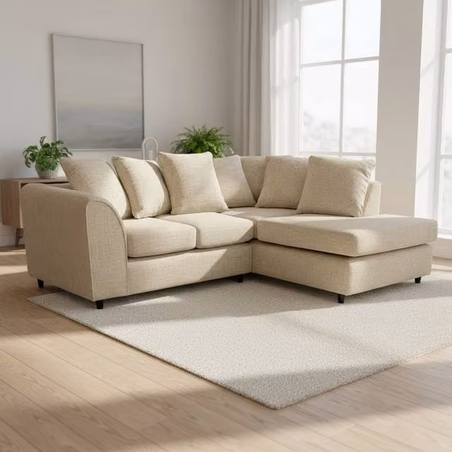 Abakus Direct Jumbo Chenille L-Shaped Corner Sofa with Chaise Extension, Right Hand Facing, Beige