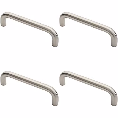 Loops 4 Pack Round D Bar Pull Handles in Brushed Satin Stainless Steel, Silver, Fixing Centres: 225 mm