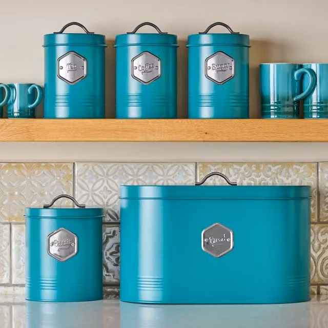 Cooks Professional 5 Piece Airtight Kitchen Storage Set in Petrol with Silver Labels