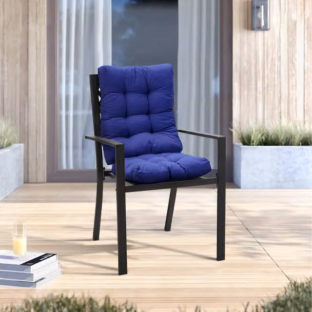 Lifeideas 2-Piece Modern Blue Outdoor Tufted Seat Cushion Set with Breathable UV-Resistant Fabric