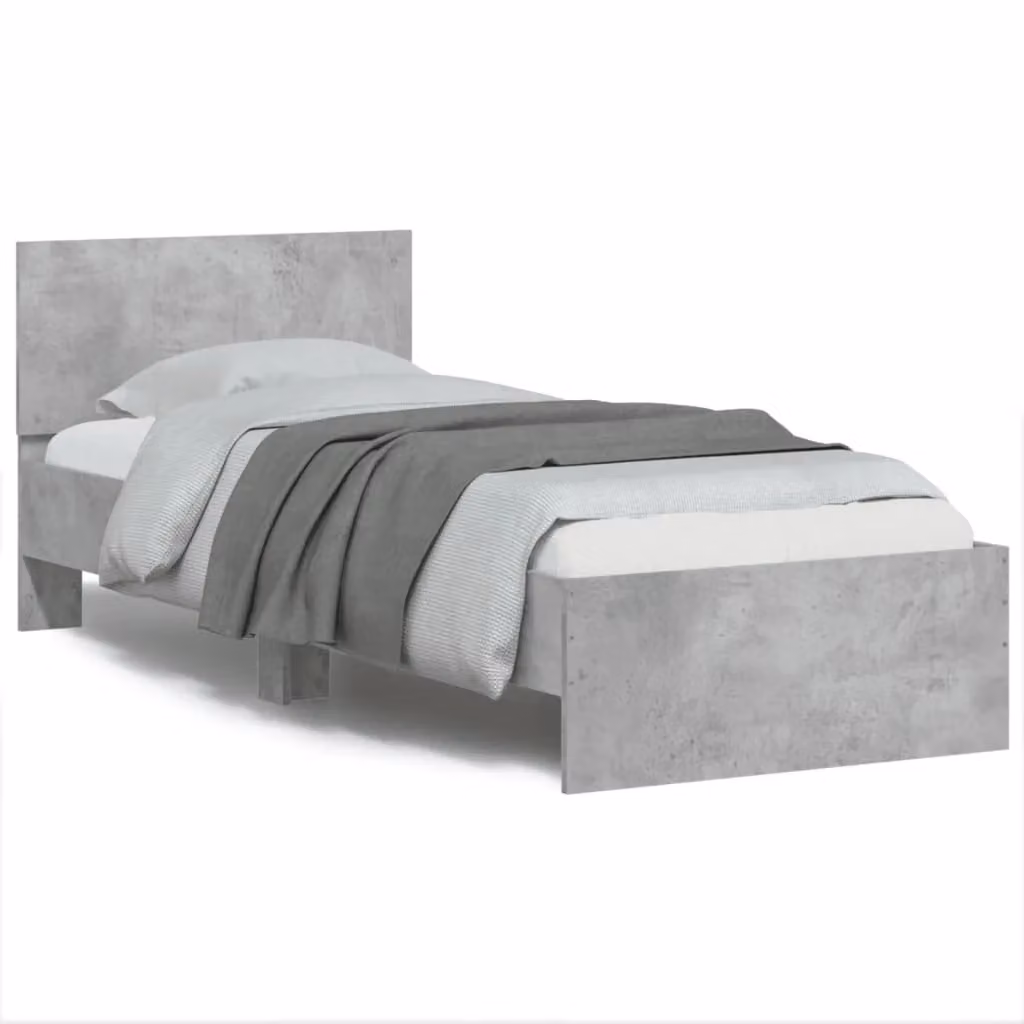 Berkfield Home Single Bed Frame with Headboard in Concrete Grey, Engineered Wood, W/D/H: 90 x 190 cm – 2