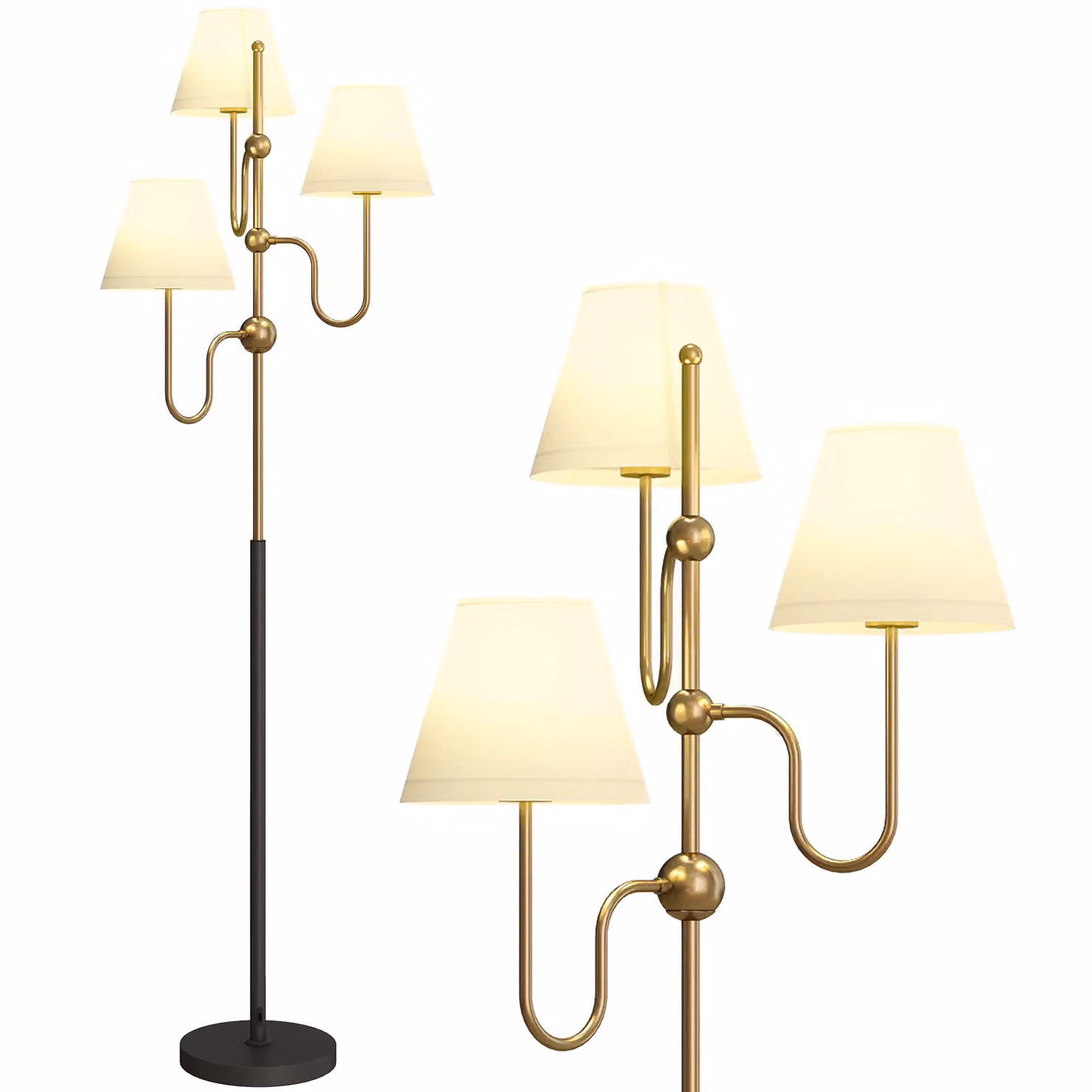 HOMCOM 3-Light Modern Floor Lamp in Gold with Foot Switch, Height: 165 cm – 2