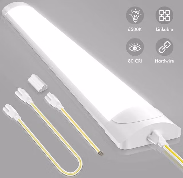 NESTLUNE 4ft LED Batten Light, 6500K Daylight Cool White, White Surface Mount Bar
