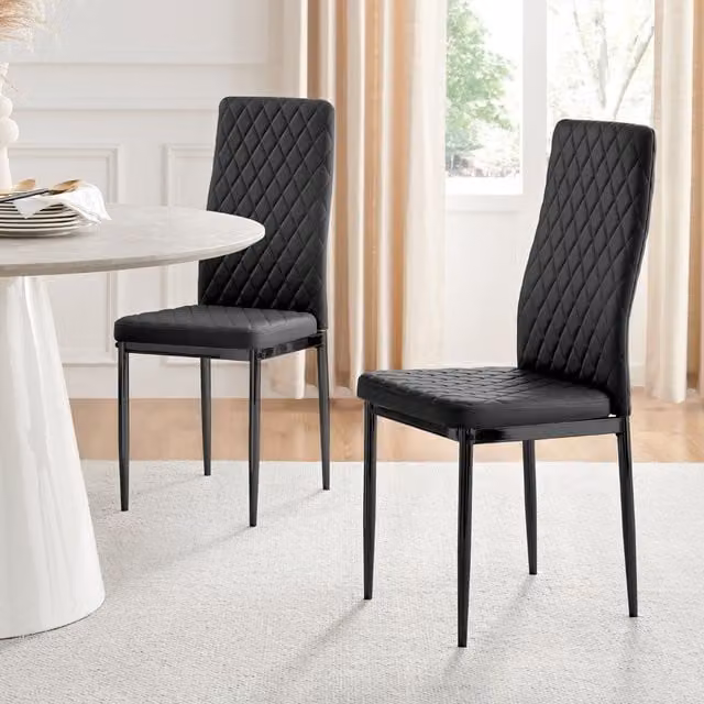 FurnitureboxUK Set of 4 Milan High Back Diamond Pattern Faux Leather Dining Chairs in Black with Black Metal Legs – 1