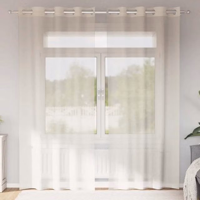 Berkfield Home Plain Transparent Voile Fabric Panel Curtains with Eyelets, Beige, W: 140 cm, H: 225 cm, 2 Pack