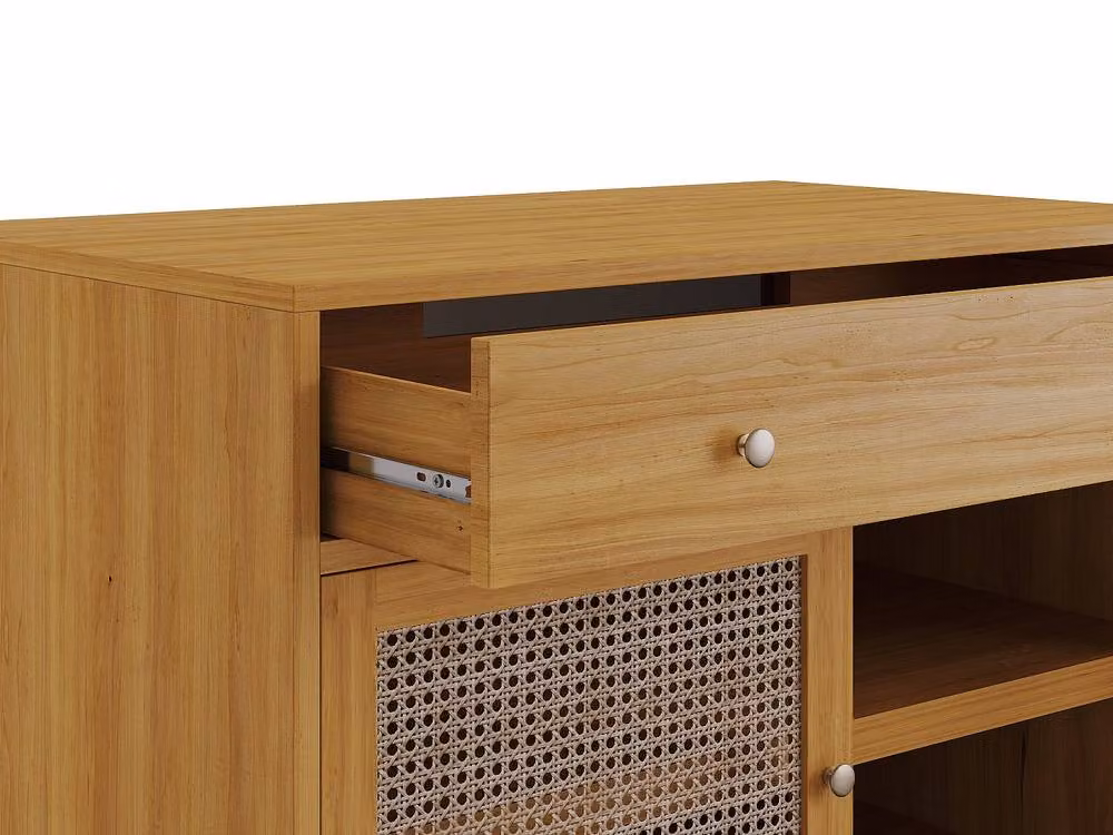 MANSULAN Light Teak and Cane Vanity Unit in Light Oak, W: 90 cm, H: 80 cm, D: 55 cm – 3