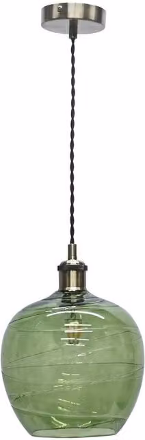 First Choice Lighting Leah Green Ripple Glass Sphere Pendant Light with Antique Brass Fitting – 1