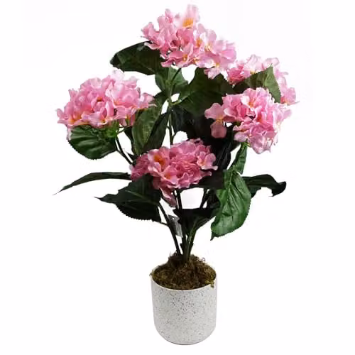 Leaf Design UK Potted Pink Hydrangea Artificial Plant, Height: 55 cm – 1