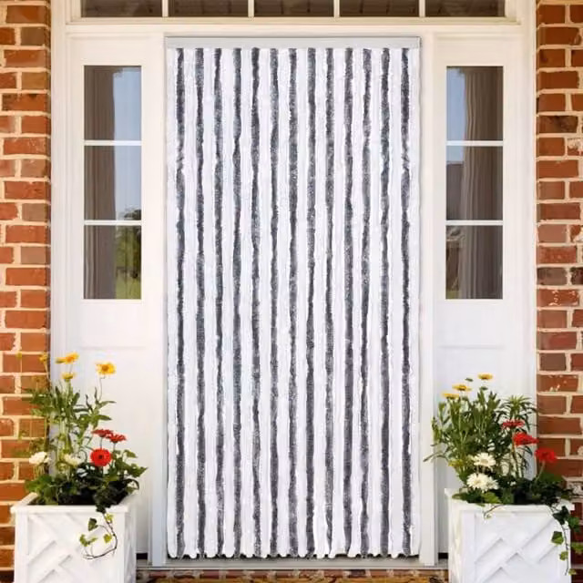Berkfield Home Grey and White Striped Chenille Insect Curtain, W/H: 118 x 220 cm