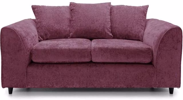 Furnishings For Less UK Monaco 2 Seater Chenille Fabric Sofa in Purple with Scatter Cushions and Removable Covers