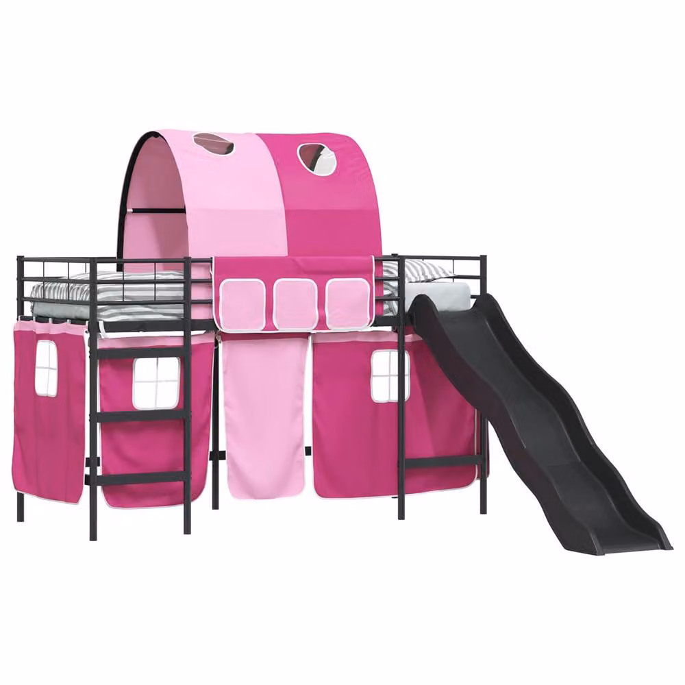 Berkfield Home Kids' Metal Loft Bed Frame in Black and Pink, W: 75 cm, L: 190 cm – 2