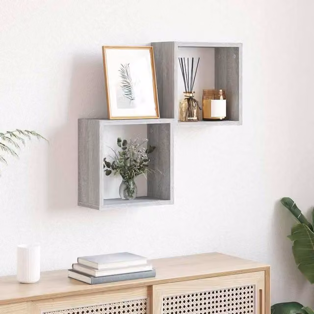 Berkfield Home Wall Cube Shelves, 2 Pack, Grey Sonoma, W/D/H: 30 x 15 x 30 cm