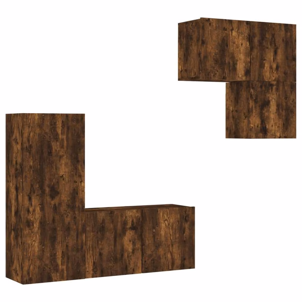 Berkfield Home 4 Piece Modern TV Wall Unit Set in Smoked Oak Brown Engineered Wood – 2