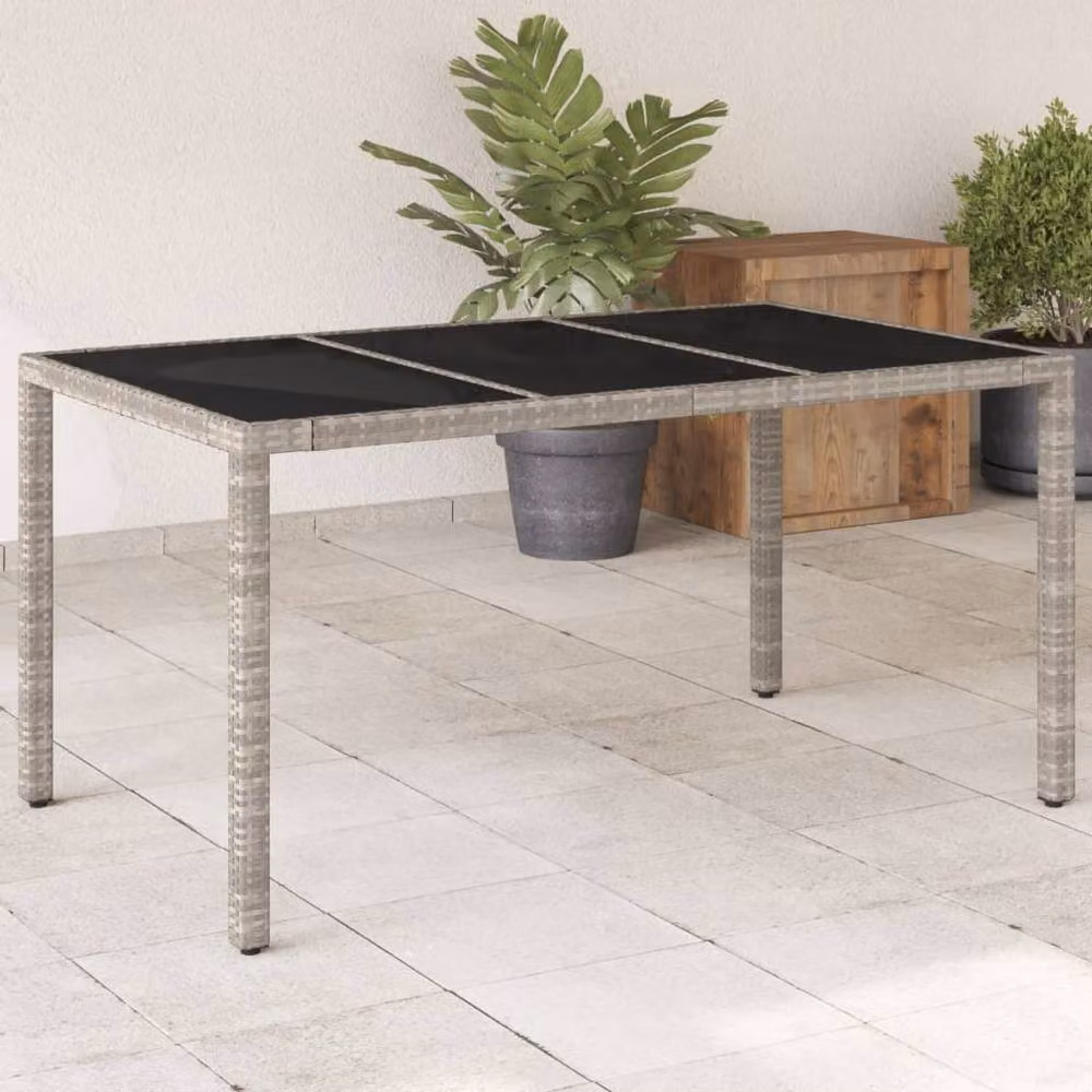 Berkfield Home Rectangular Garden Table with Glass Top in Light Grey, W/D/H: 150 x 90 x 75 cm – 2
