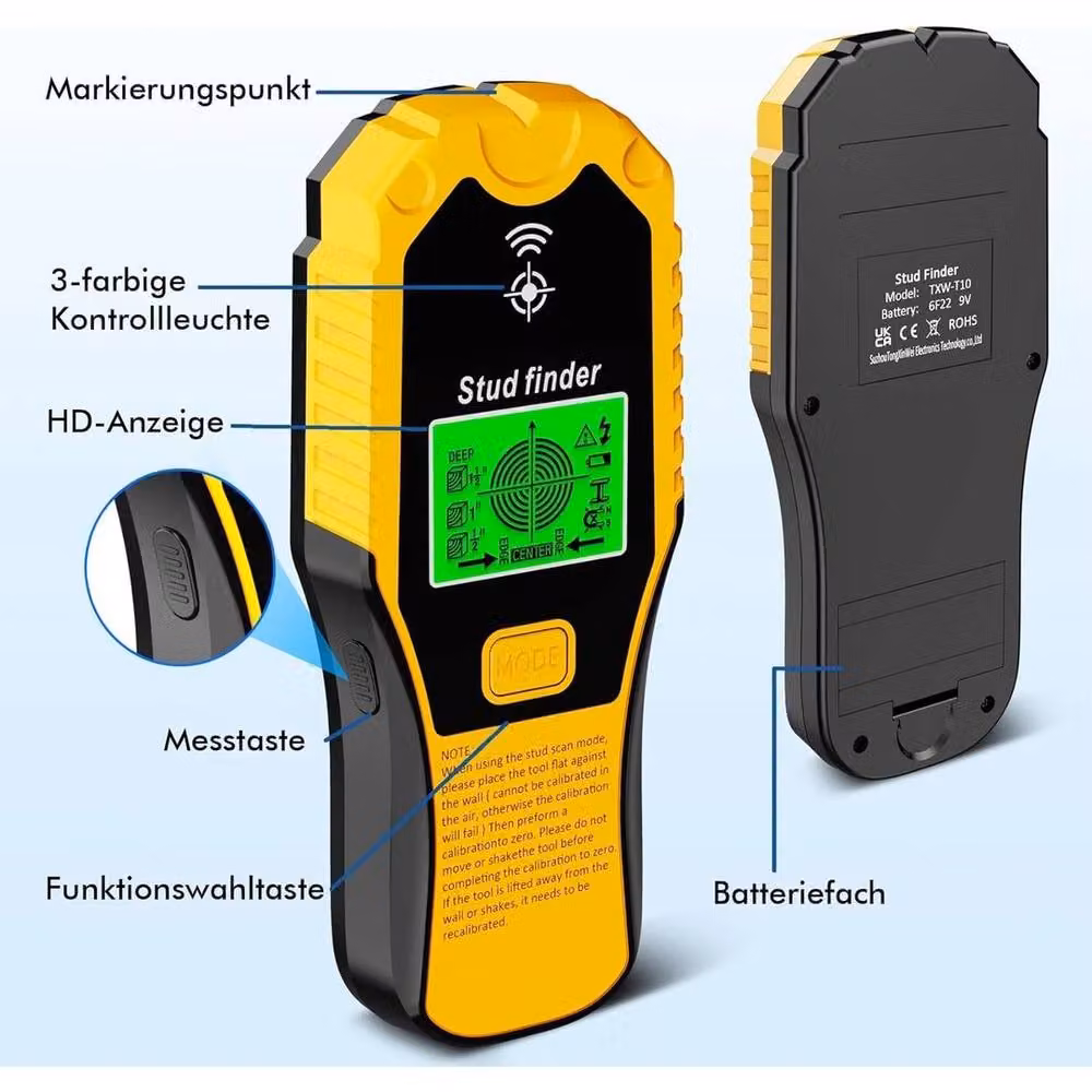 FLAVORA 5 in 1 Metal Wood Cable and Electricity Detector Wall Scanner Line Finder in Yellow – 2