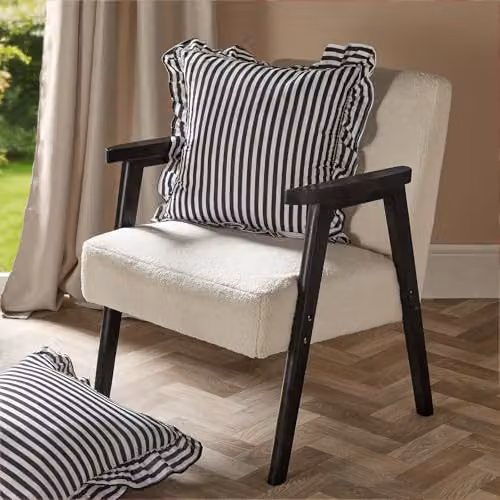 OHS Pack of 2 Striped Frill Cushion Covers, Monochrome Black and White, W/D/H: 45 x 45 x 45 cm – 7