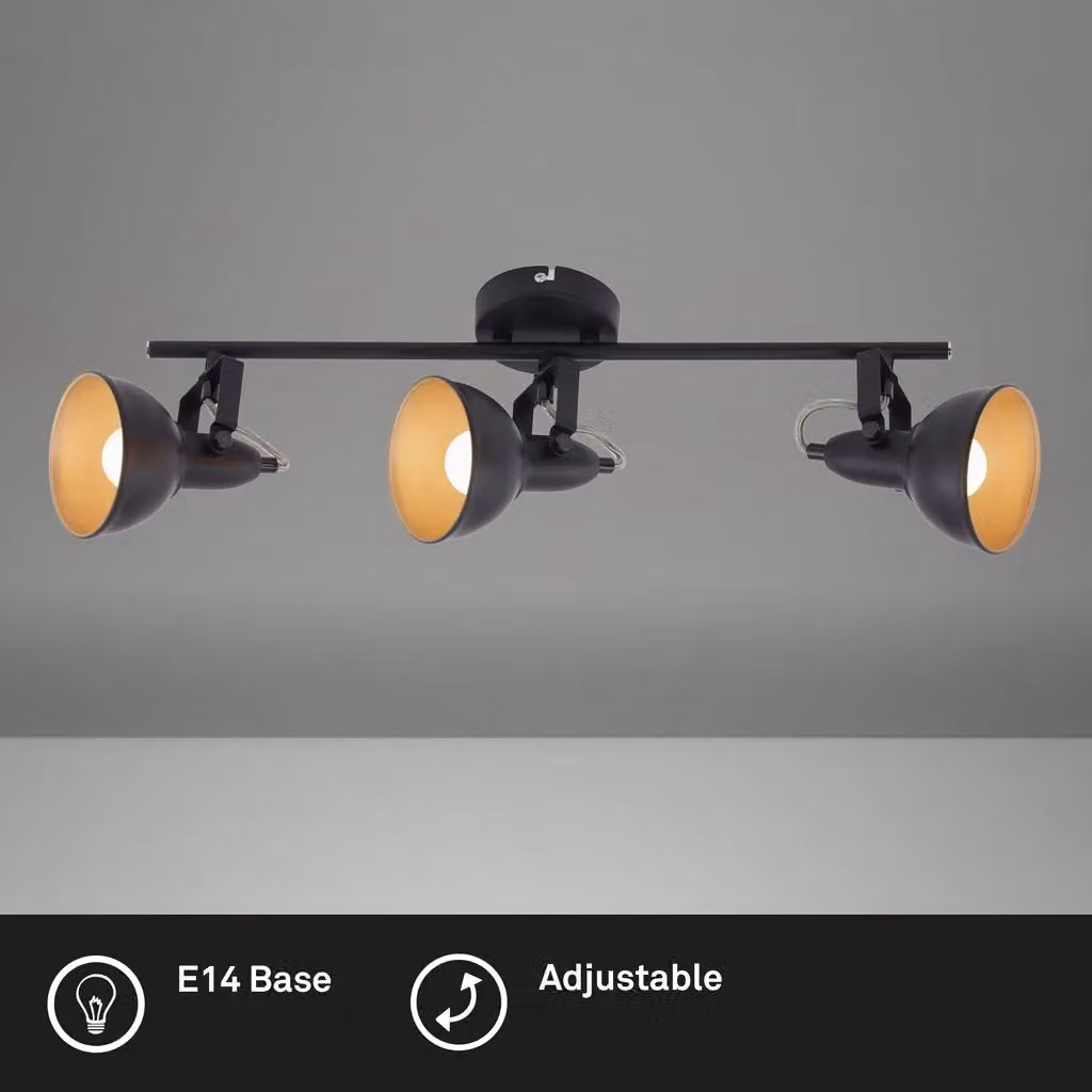 Briloner Vintage Metal Ceiling Light in Black and Gold/Brass with 3 Adjustable E14 Spotlights – 2