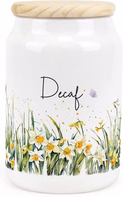 Purely Home Spring Daffodils Ceramic Decaf Storage Canister in Green and White