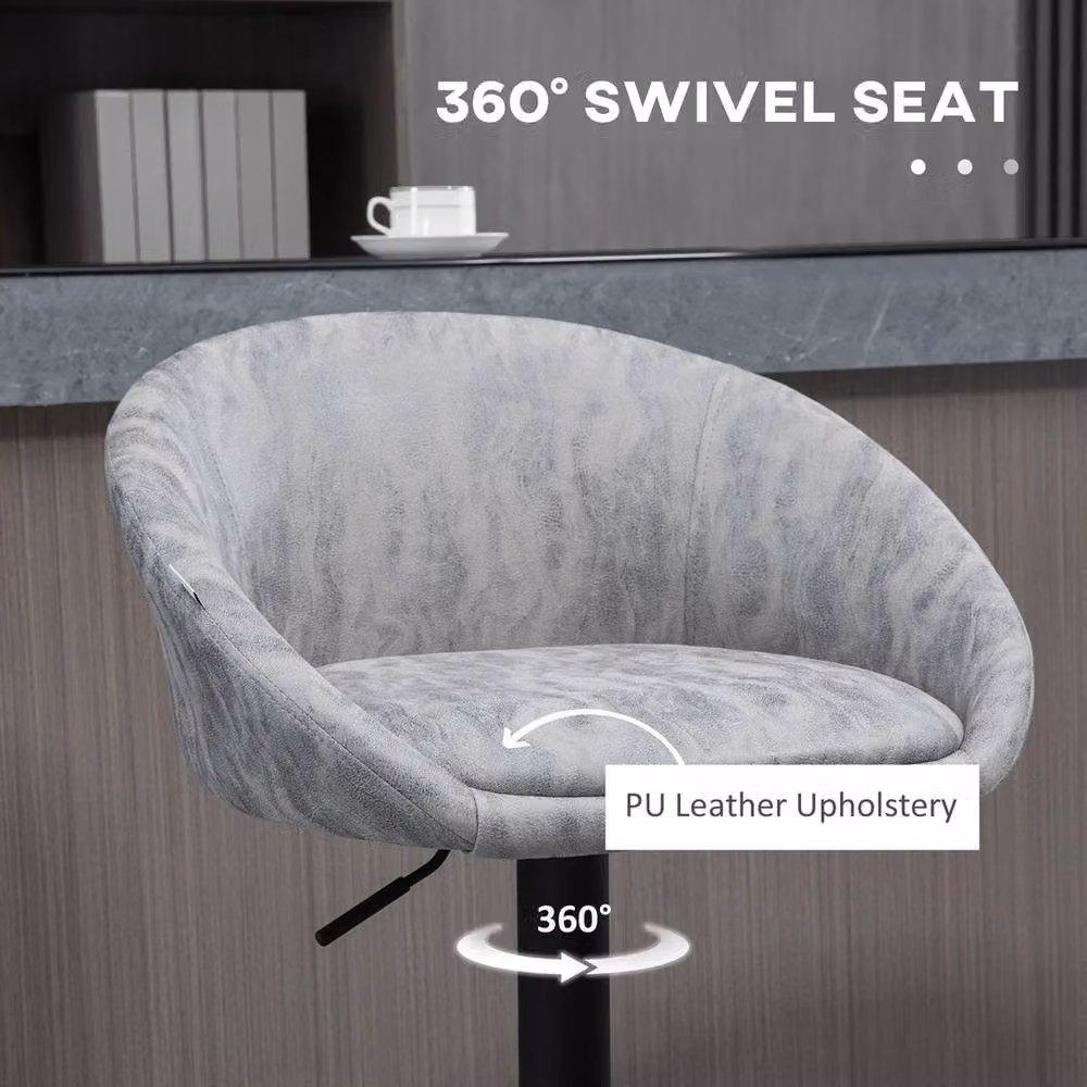 FORGEVIO Modern Adjustable Height Swivel Bar Stools, Set of 2, Grey – 5