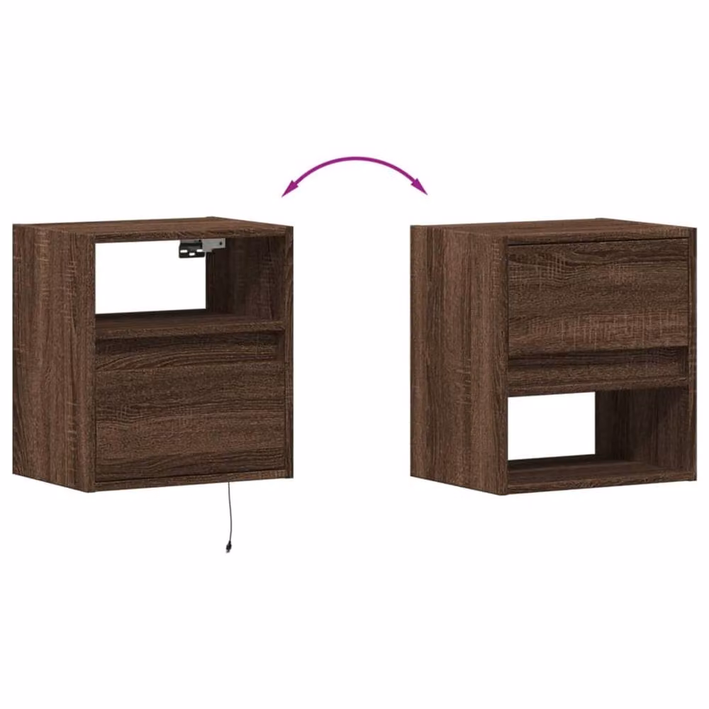 Berkfield Home Set of 2 Modern TV Wall Cabinets with LED Lights in Brown Oak, W/D/H: 41 x 31 x 45 cm – 7