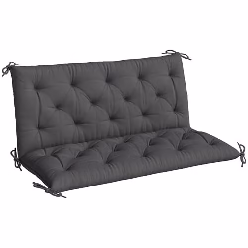 Outsunny Black Rectangular Garden Bench Cushion with Ties and Water Repellent Fabric, W: 110 cm