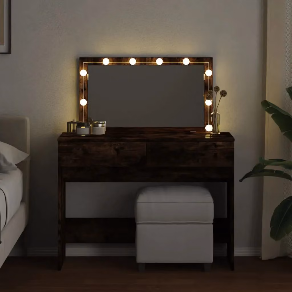 Berkfield Home Hollywood LED Dressing Table in Smoked Oak Brown, W/D/H: 100 x 40 x 120 cm – 3