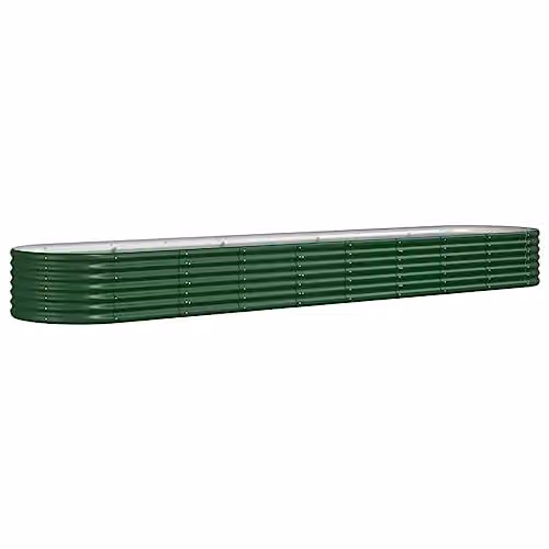 vidaXL Green Galvanised Steel Garden Raised Bed W: 368 cm, D: 80 cm, H: 36 cm