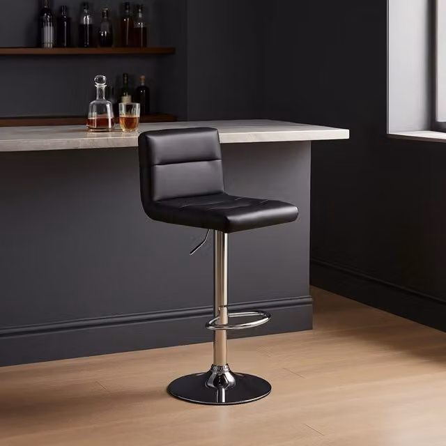 Orsina Adjustable Height Bar Stool with Chrome Base in Black – 1