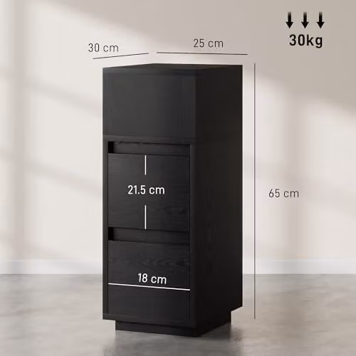 HOMCOM Slim Black Bedside Table with Modern Matt Finish, W/D/H: 30 x 25 x 65 cm – 3