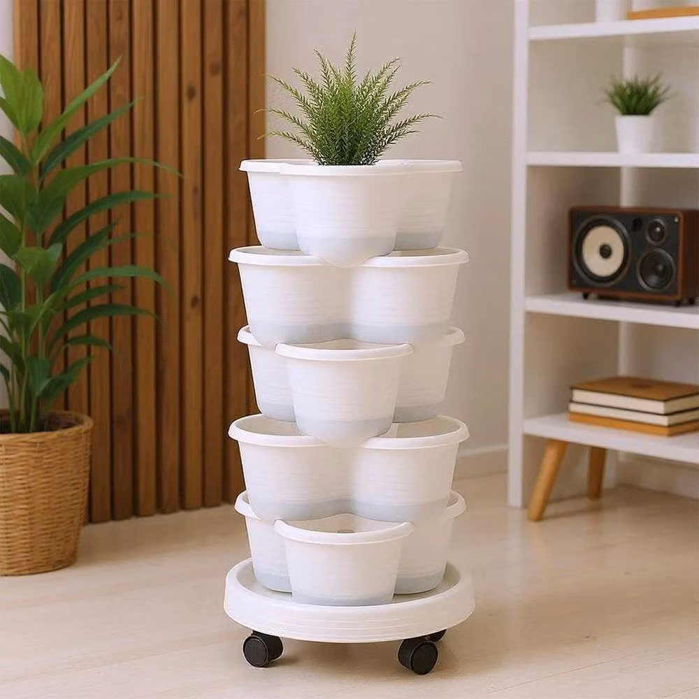 SPETLEK White Plastic Stackable Strawberry and Fruit Planter Tub Set of 5 – 2