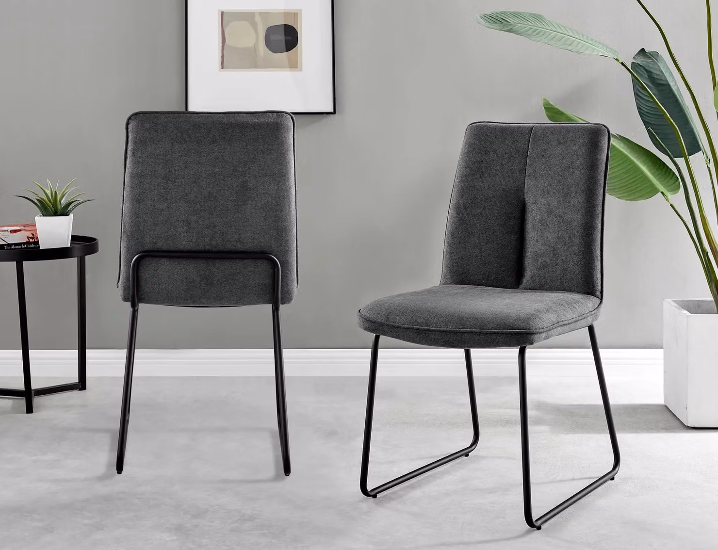 FurnitureboxUK Penrose Black Round Dining Table and 4 Halleyy Dark Grey Chairs – 4
