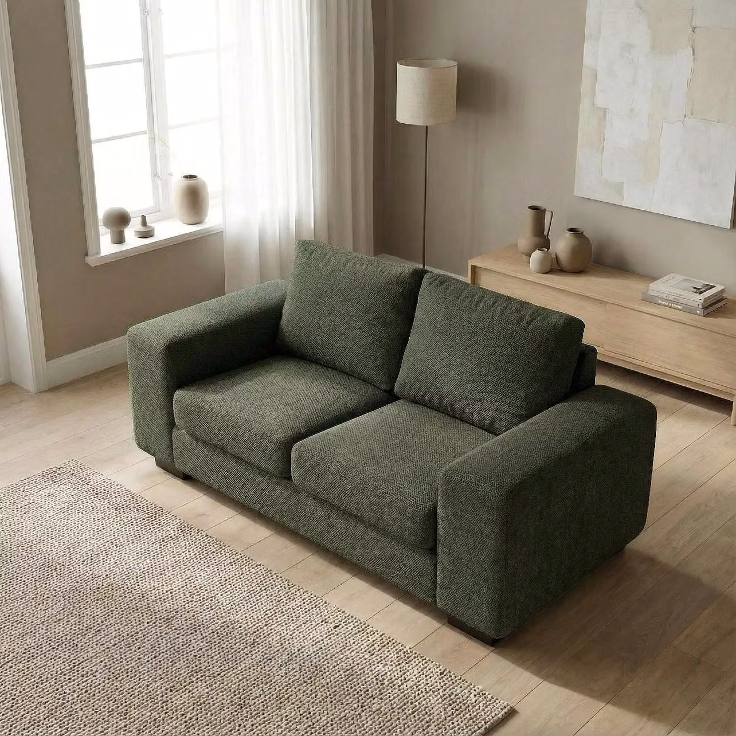 Abakus Direct Boston 2 Seater Sofa in Green Fabric with Solid Wood Frame – 3