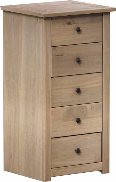 Vida Designs Panama 5 Drawer Narrow Chest in Natural Waxed Oak