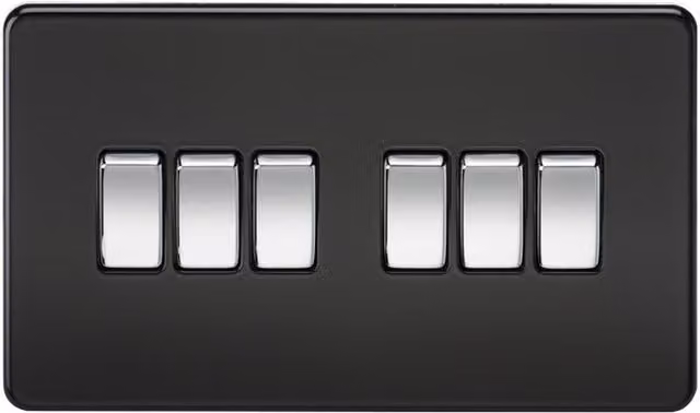 Knightsbridge Screwless 10AX 6G 2-Way Flush Switch in Matt Black with Chrome Rocker