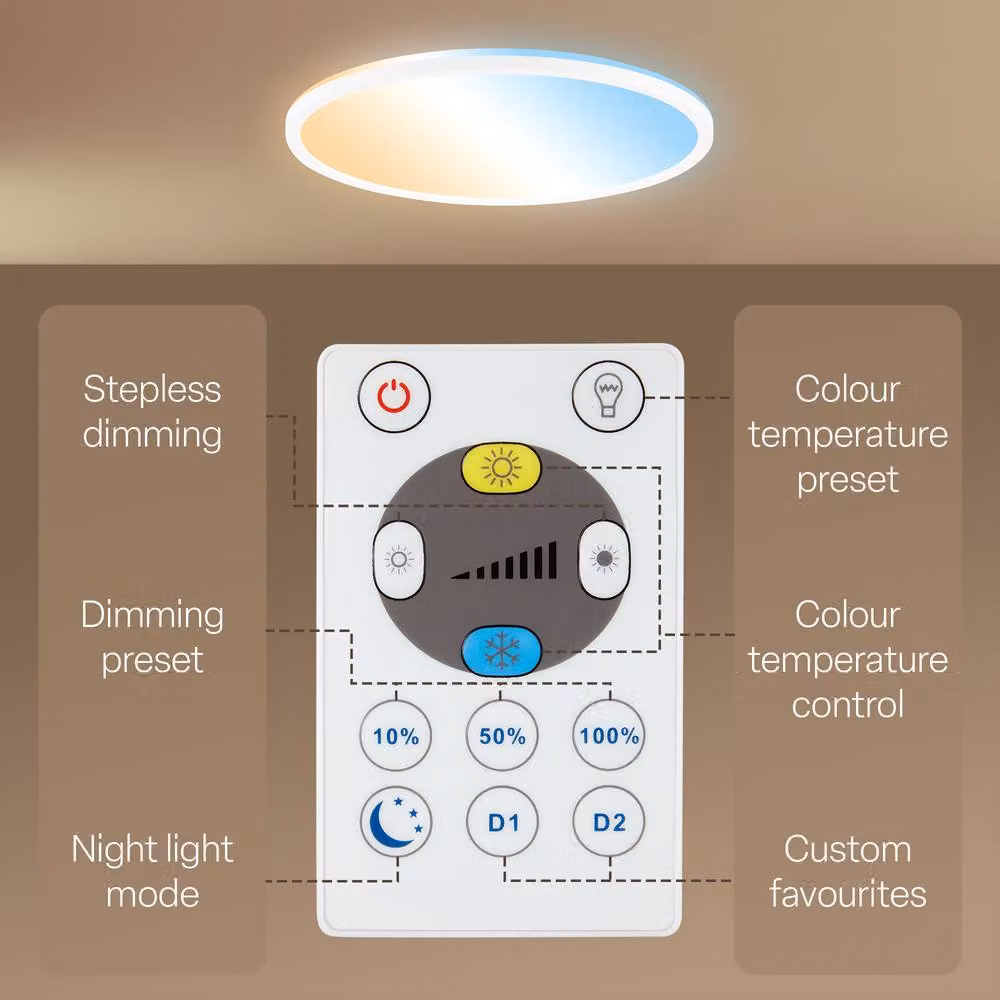 B.K.Licht White LED Slim Ceiling Panel with Remote Control, Dimmable CCT, 22W, 3000lm, IP44, W/D/H: 42 x 42 x 3 cm – 9