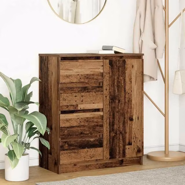Berkfield Home Rustic Old Wood Sideboard with Drawers in Brown, W/D/H: 71 x 35 x 84 cm – 1