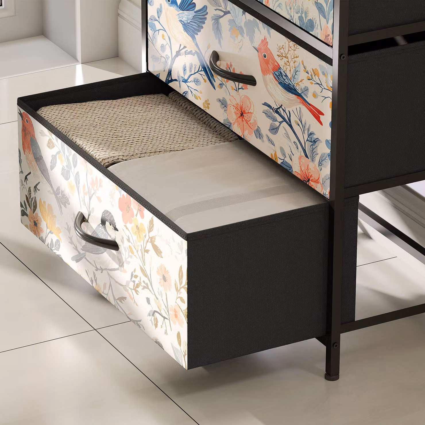 HOMCOM 4-Drawer Chest of Drawers in White with Multicolour Floral Design – 9