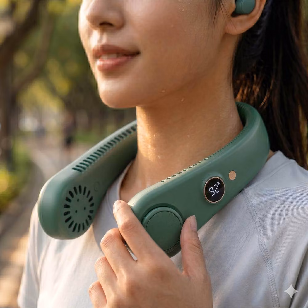 Dragodirect Portable Rechargeable Bladeless Digital Mini Neck Cooling Fan, Green – 2