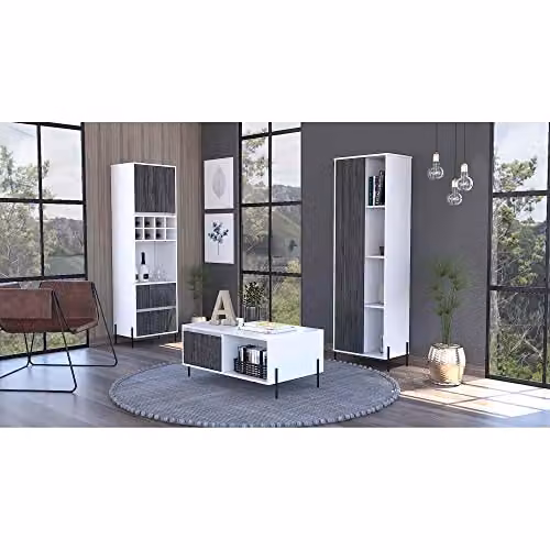 Core Dallas White and Grey Modern Freestanding Tall Storage Cabinet with Hinged Doors, H 170 x W 44.9 x D 35.5 cm