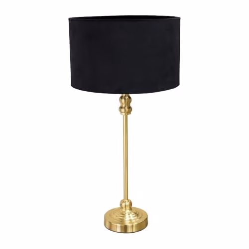 ValueLights Gold Metal Candlestick Table Lamp with Black Velvet Drum Shade and Included LED Bulb