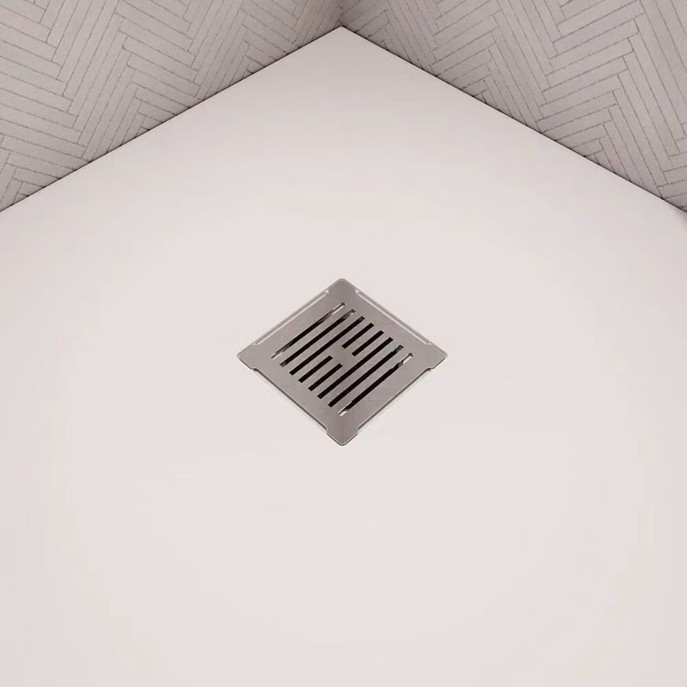 Balterley Square Shower Tray Waste with Odour Trap and Drain Cover, Chrome and White, W: 11.4 cm, D: 11.4 cm, H: 8.6 cm – 2