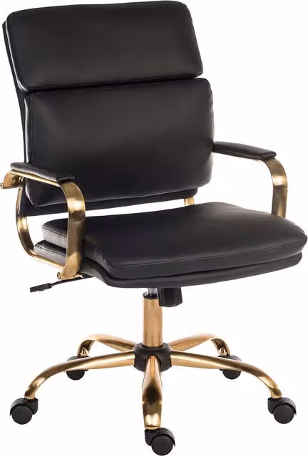 Teknik Vintage Executive Chair in Black Synthetic Leather with Gold Accents and Headrest