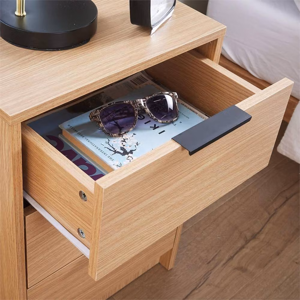 NESTLUNE Modern 3 Drawer Oak Bedroom Storage Unit with Metal Accents, W: 100 cm, D: 15 cm – 3