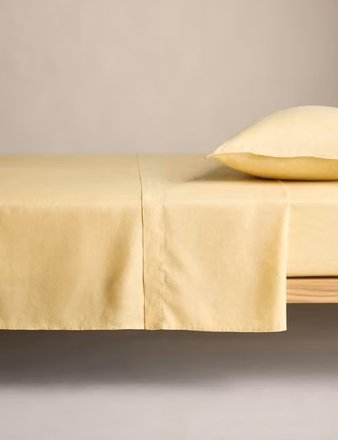 M&S Pure Linen Flat Sheet, Soft Yellow, W: 90 cm, L: 190 cm