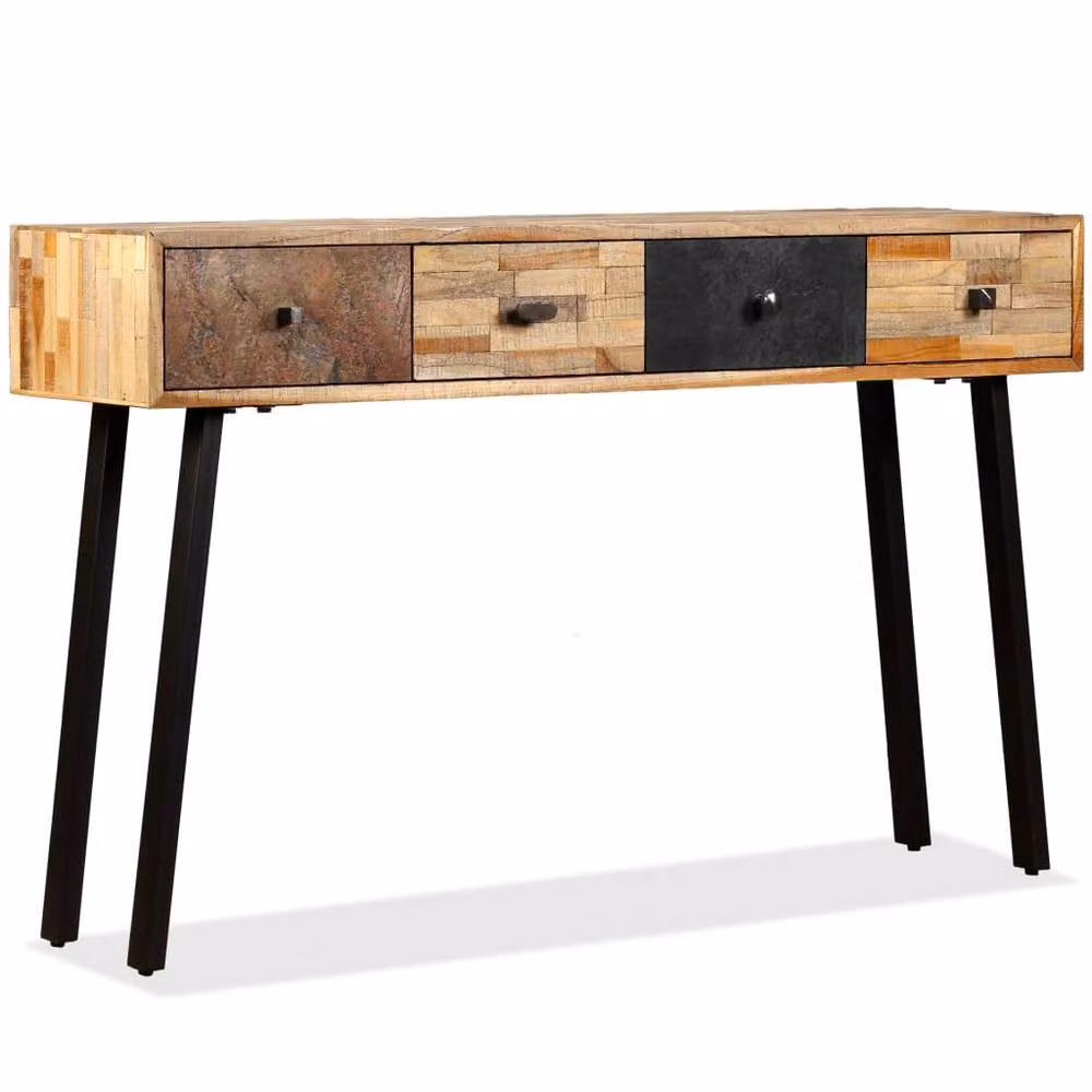 Berkfield Home Beautiful Console Table in Solid Reclaimed Teak, Brown and Multicolour, W/D/H: 120 x 30 x 76 cm – 2