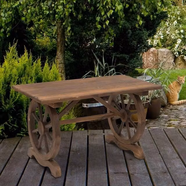EONLION Brown Rustic Wood Outdoor Coffee and Dining Table, Width: 100 cm – 1