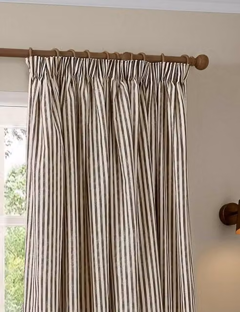 YARD Hebden Striped Pencil Pleat Cotton Curtains, Brown Mix, H 168 cm x W 137 cm